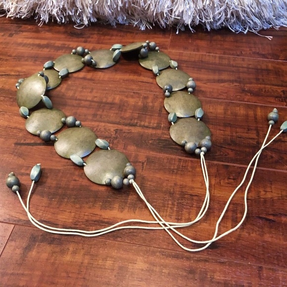 Vintage BoHo Hippie Festival CHIC Green Wooden Beaded Disc Sache Tie Bel… main image 5